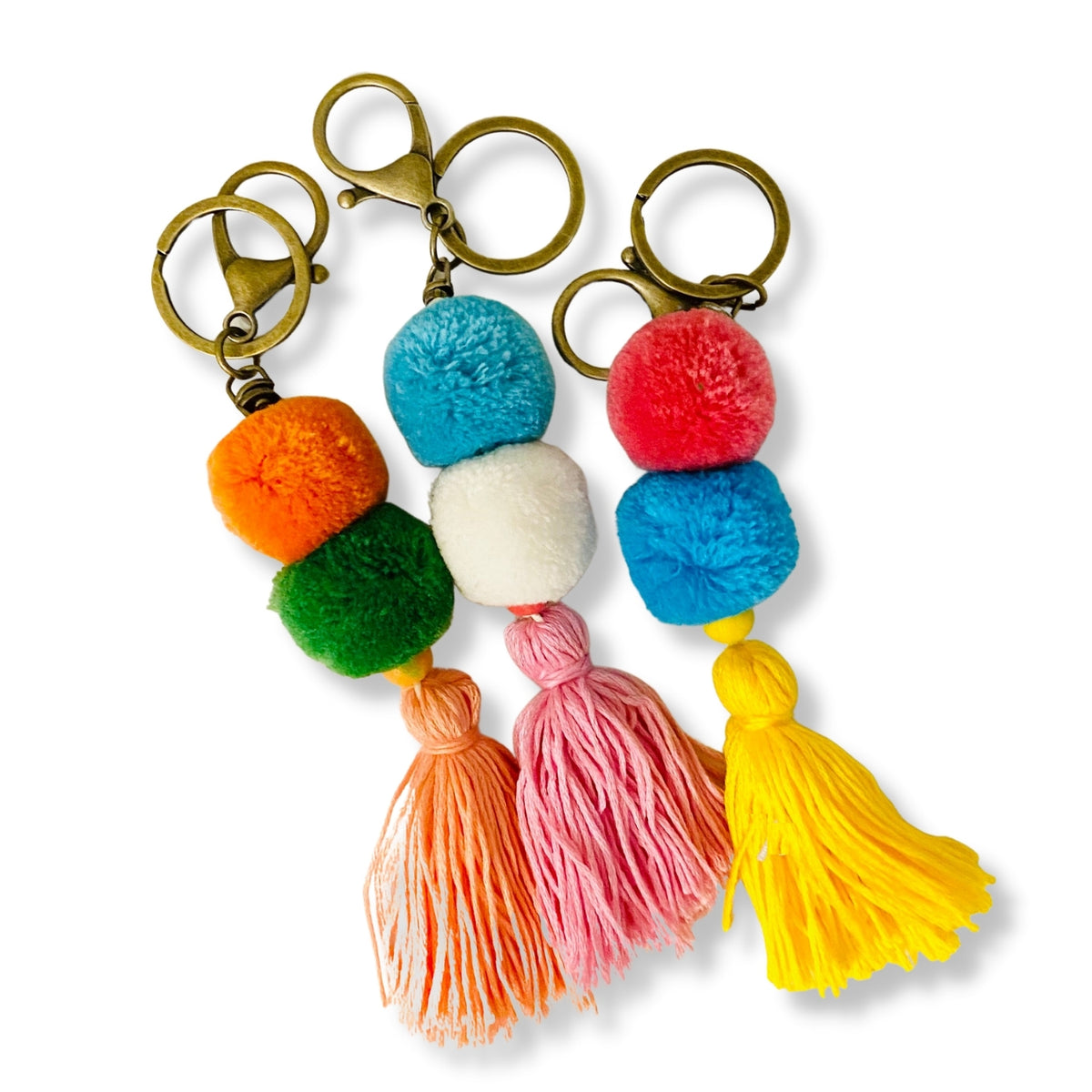 Colorful Boho Pom Pom Tassel Keychain – Handmade Bag Charm For Purse, Keys, Car Decor, Gift For Her 1 thumbnail image