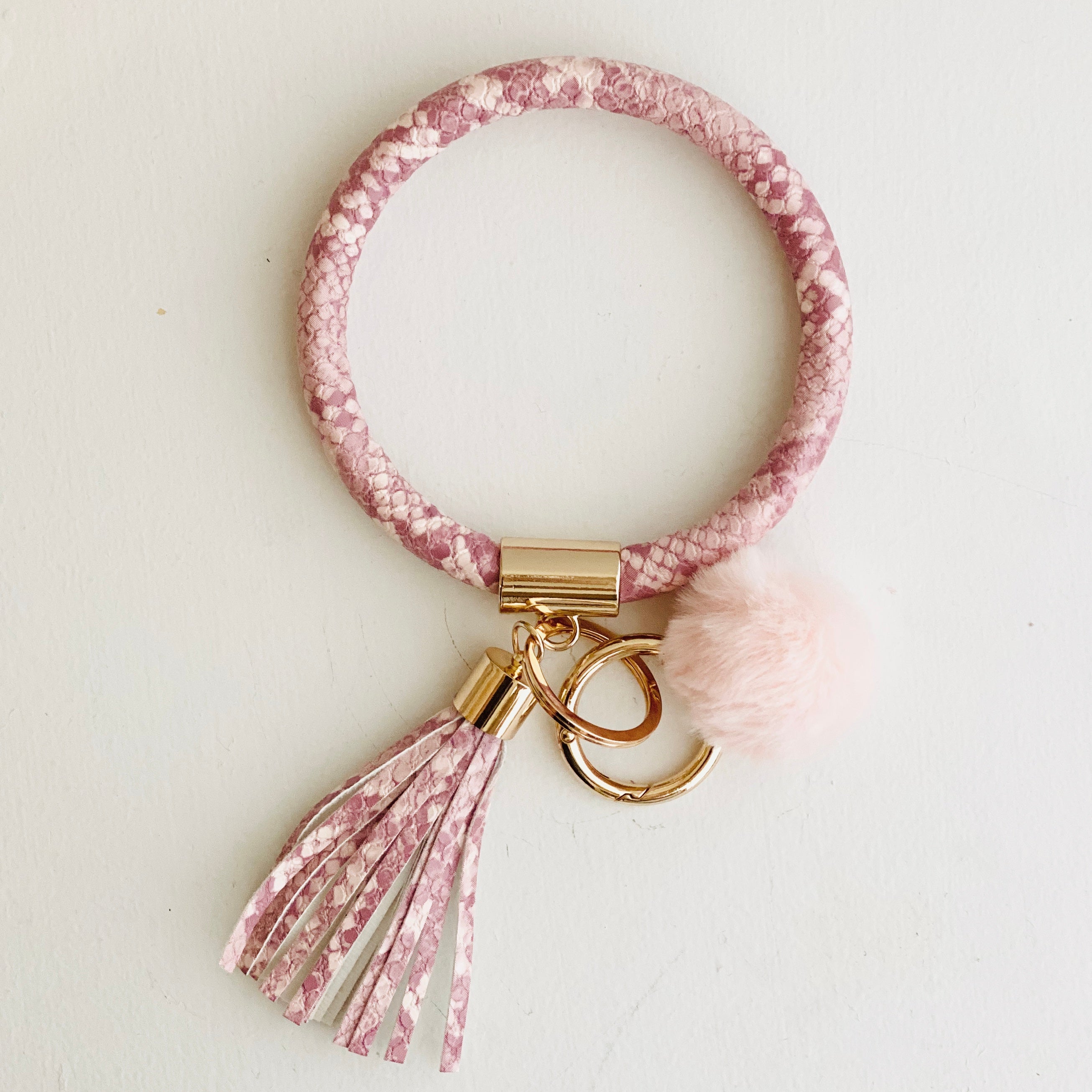Bangle Key Ring Bracelet Key Chain Wristlet Keychain W Pom Leopard Snake  Black Brown Pink Cream Upgraded Gold Clasp Gift for Women - Etsy
